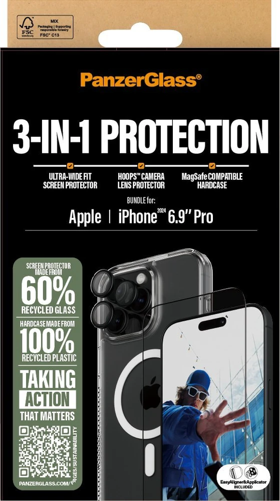 Panzer Glass PanzerGlass Bundle 3in1 Apple iPhone 16 Pro Max 6.9" D3O kietas dėklas + ekrano apsauga UWF+ objektyvas B1294+2864+1284