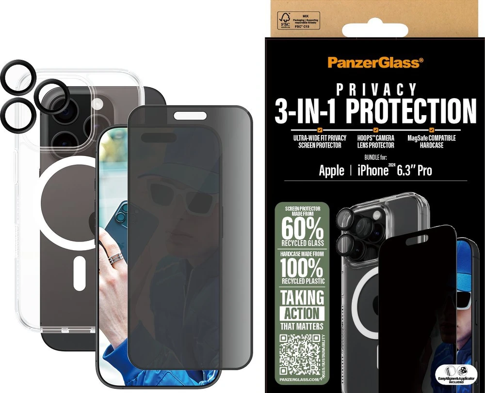 Panzer Glass „PanzerGlass“ – „iPhone 16 Pro 3 viename“ privatumo paketas