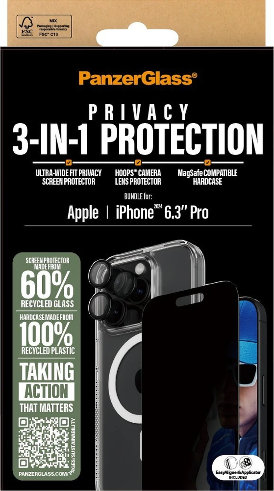 Panzer Glass „PanzerGlass“ – „iPhone 16 Pro 3 viename“ privatumo paketas