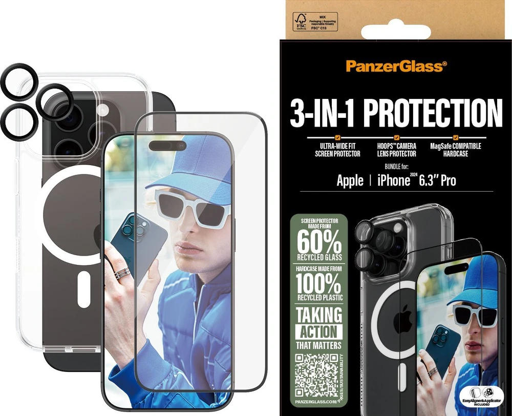 Panzer Glass PanzerGlass Bundle 3in1 Apple iPhone 16 Pro 6.3" D3O kietas dėklas + ekrano apsauga UWF+ objektyvas B1292+2862+1284