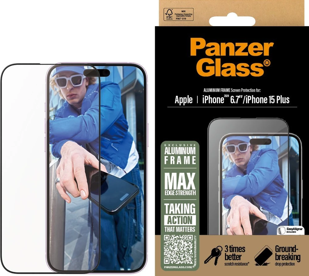 Panzer Glass PanzerGlass ekrano apsauga Aliuminis rėmelis Apple iPhone 16 Plus 6.7" Itin platus pritaikymas 2851