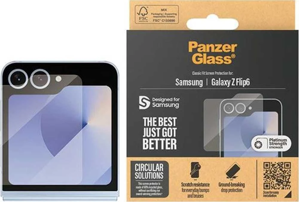 Panzer Glass GRŪDINTAS stiklas ekrano apsaugai, skirtas Samsung Flip6 (tik išoriniam ekranui)