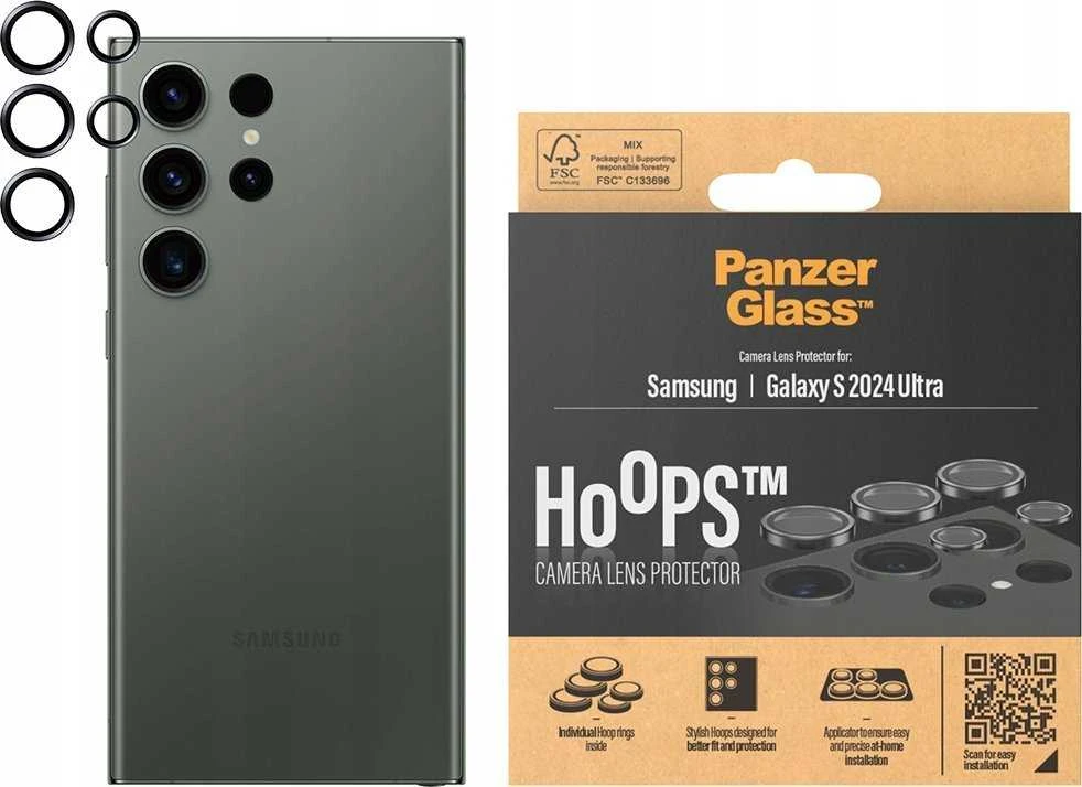 Panzer Glass Apsauginis stiklas 5D Samsung Galaxy S24 Ultra PanzerGlass Hoops kameros apsauga Hoop Optic Rings 1209 juodos spalvos