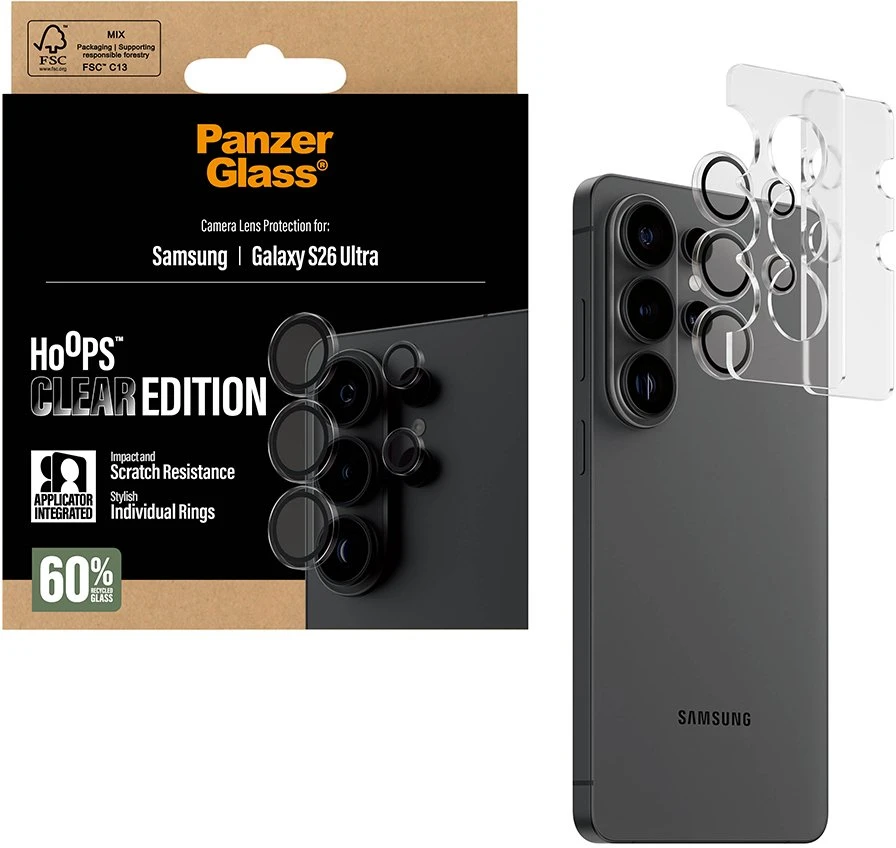„Panzer Glass Panzer“ „Glass Panzer“ „Glass Hoops“ objektyvo apsauga „Samsung Galaxy S26 Ultra“ permatomoms