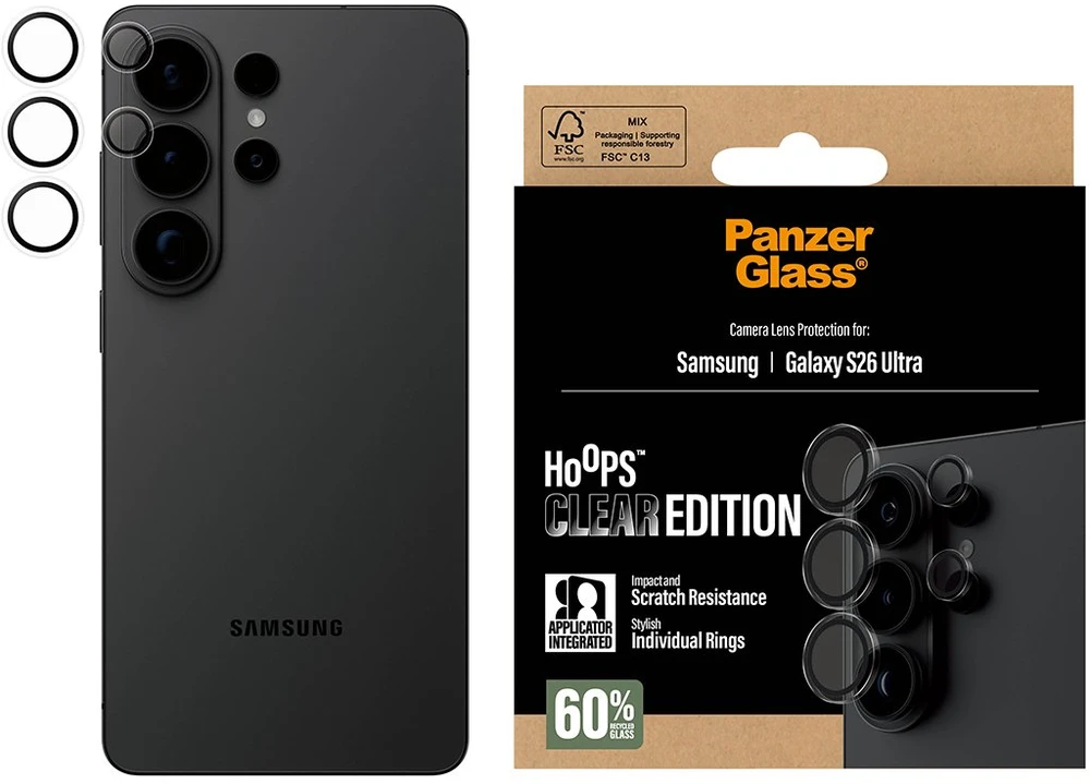 „Panzer Glass Panzer“ „Glass Panzer“ „Glass Hoops“ objektyvo apsauga „Samsung Galaxy S26 Ultra“ permatomoms