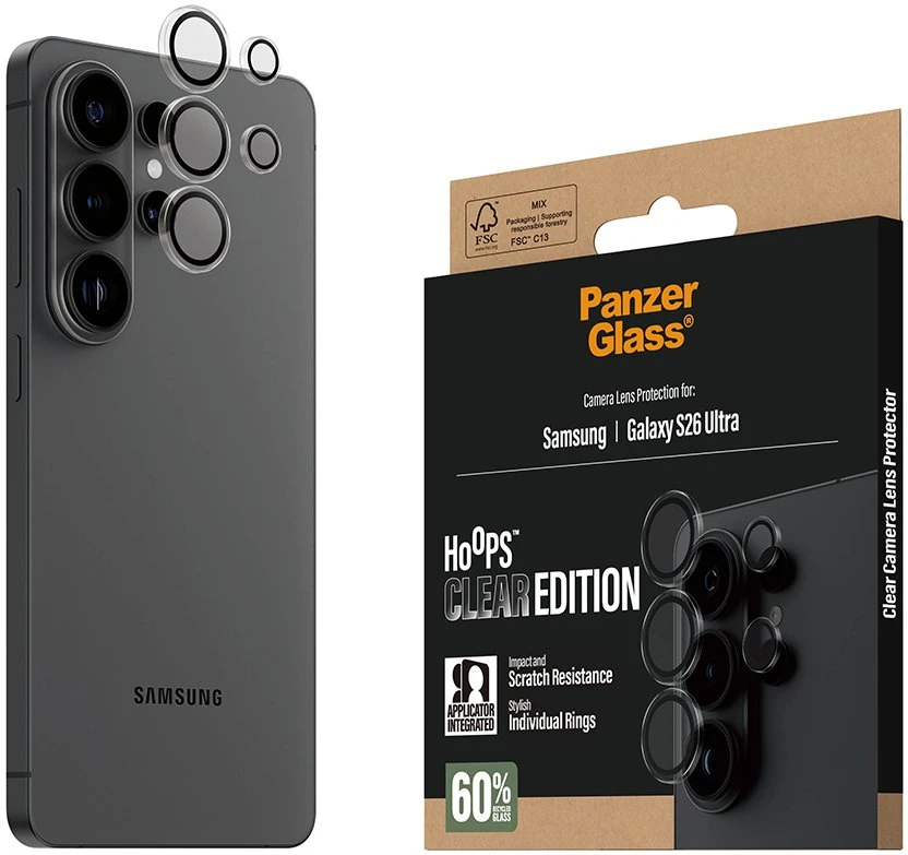 „Panzer Glass Panzer“ „Glass Panzer“ „Glass Hoops“ objektyvo apsauga „Samsung Galaxy S26 Ultra“ permatomoms