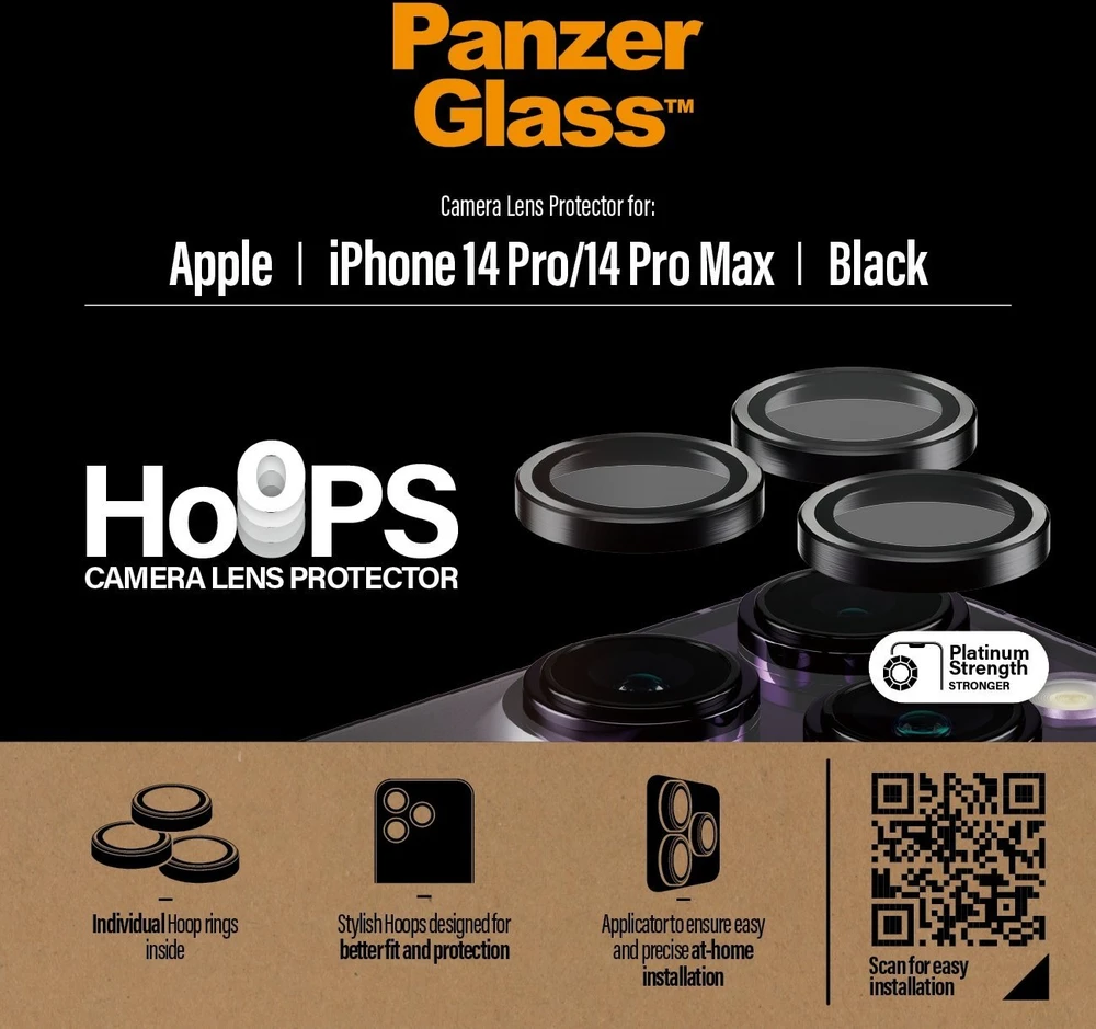Panzer Glass „PanzerGlass“ – „Hoops“ kameros objektyvo apsauga „iPhone 14 Pro/14 Pro Max“ – juoda