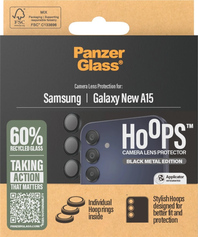 Panzer Glass PanzerGlass Hoops grūdinto stiklo objektyvo dangtelis, skirtas Samsung Galaxy A16 / A16 5G - Juodas
