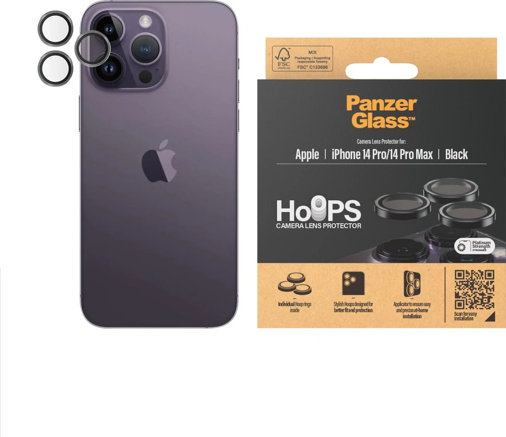 Panzer Glass „PanzerGlass“ – „Hoops“ kameros objektyvo apsauga „iPhone 14 Pro/14 Pro Max“ – juoda