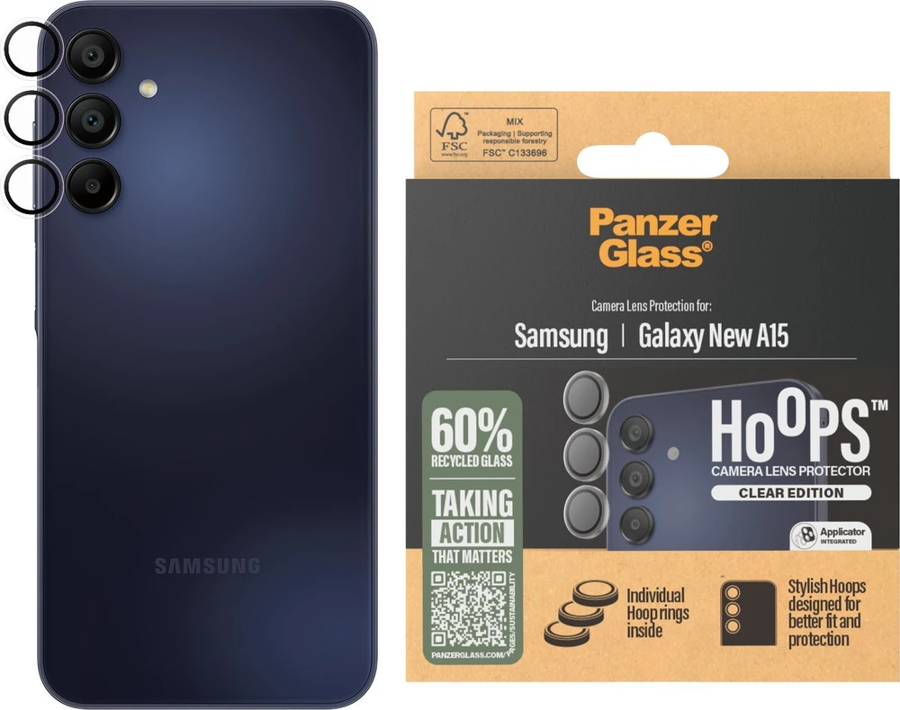 „Panzer Glass PanzerGlass Hoops“ grūdinto stiklo objektyvo dėklas, skirtas „Samsung Galaxy A16 / A16 5G“ – skaidrus