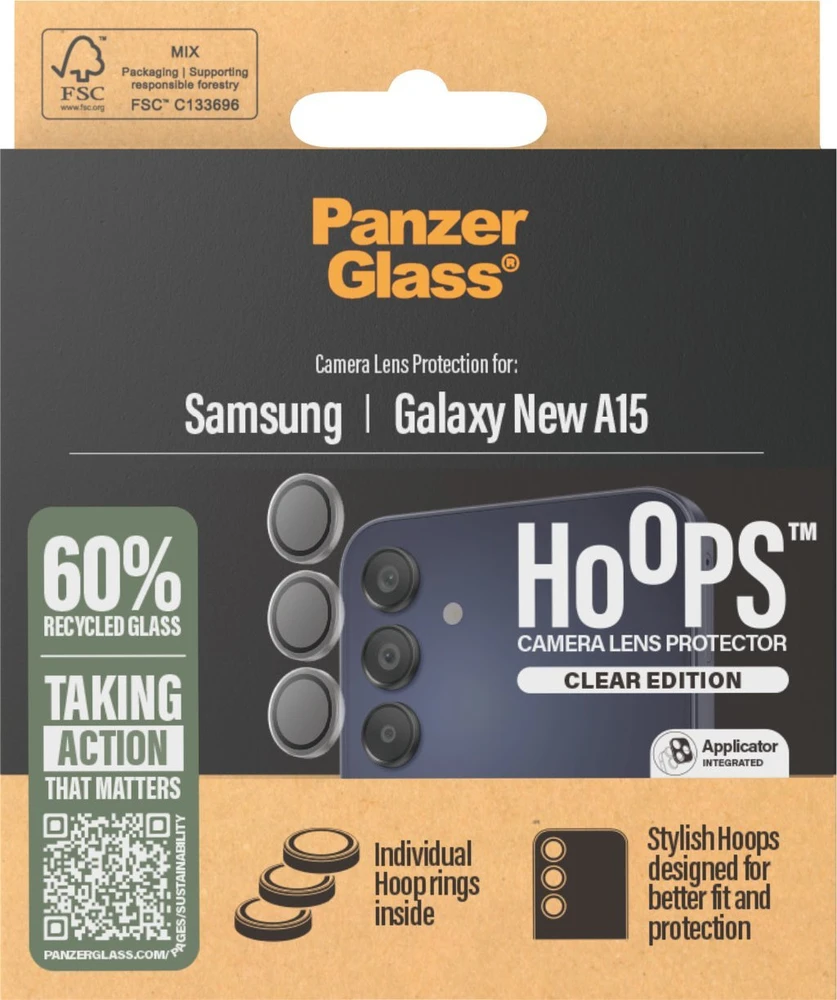 „Panzer Glass PanzerGlass Hoops“ grūdinto stiklo objektyvo dėklas, skirtas „Samsung Galaxy A16 / A16 5G“ – skaidrus