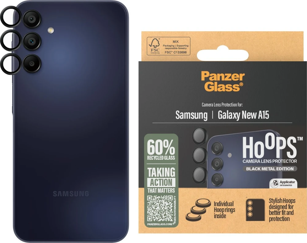 Panzer Glass PanzerGlass Hoops grūdinto stiklo objektyvo dangtelis, skirtas Samsung Galaxy A16 / A16 5G - Juodas