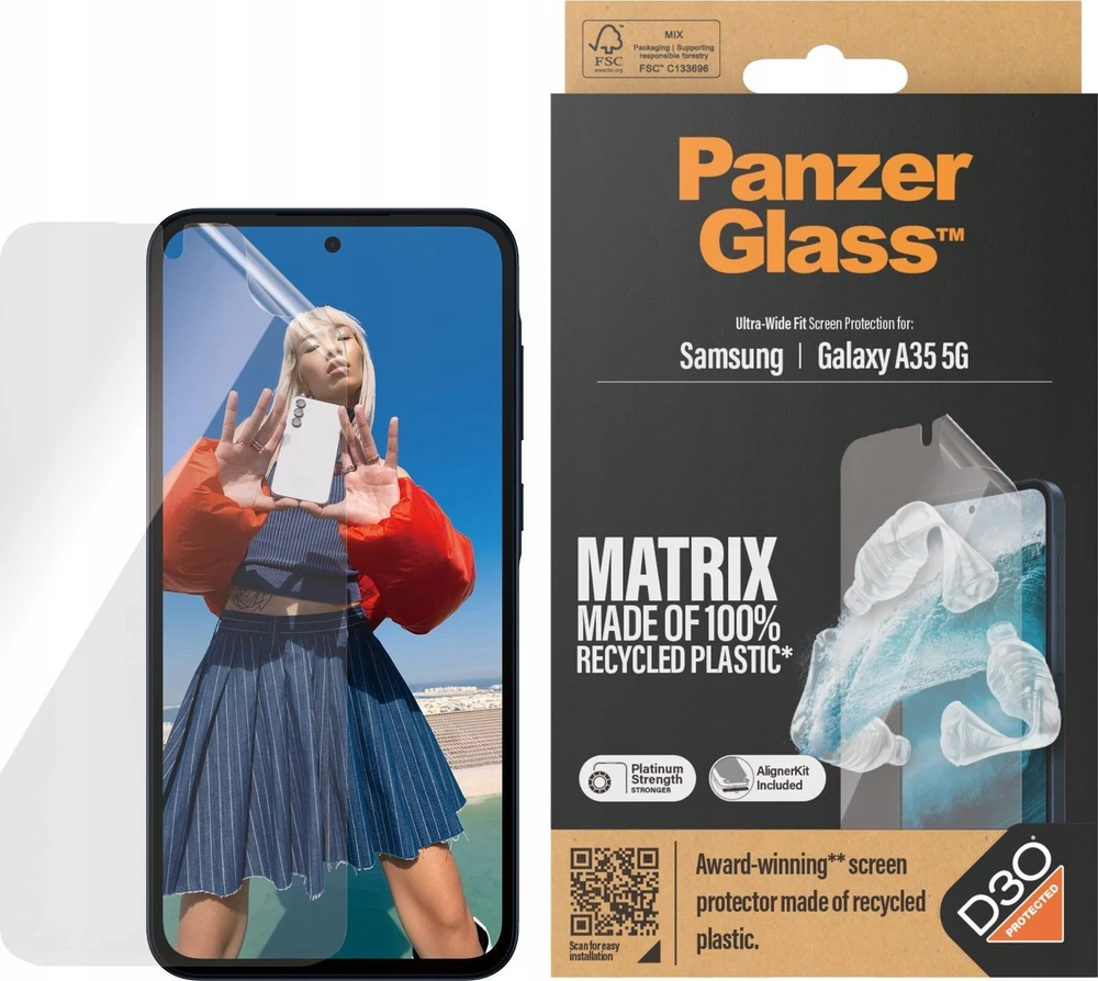 Panzer Glass PanzerGlass Matrix Ultra-Wide Fit folija su padėties nustatymo reguliatoriumi Samsung Galaxy A35 5G