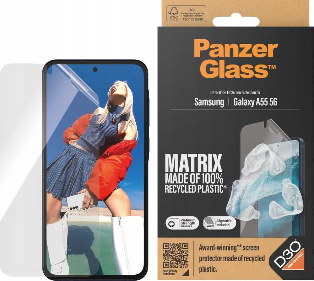 Panzer Glass PanzerGlass Matrix Ultra-Wide Fit folija su padėties nustatymo reguliatoriumi Samsung Galaxy A55 5G