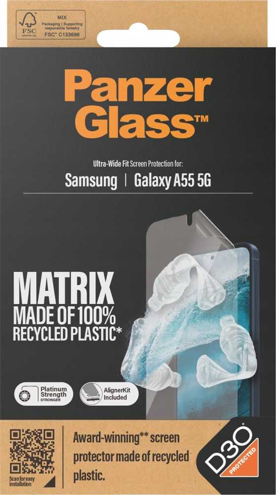 Panzer Glass PanzerGlass Matrix Ultra-Wide Fit folija su padėties nustatymo reguliatoriumi Samsung Galaxy A55 5G
