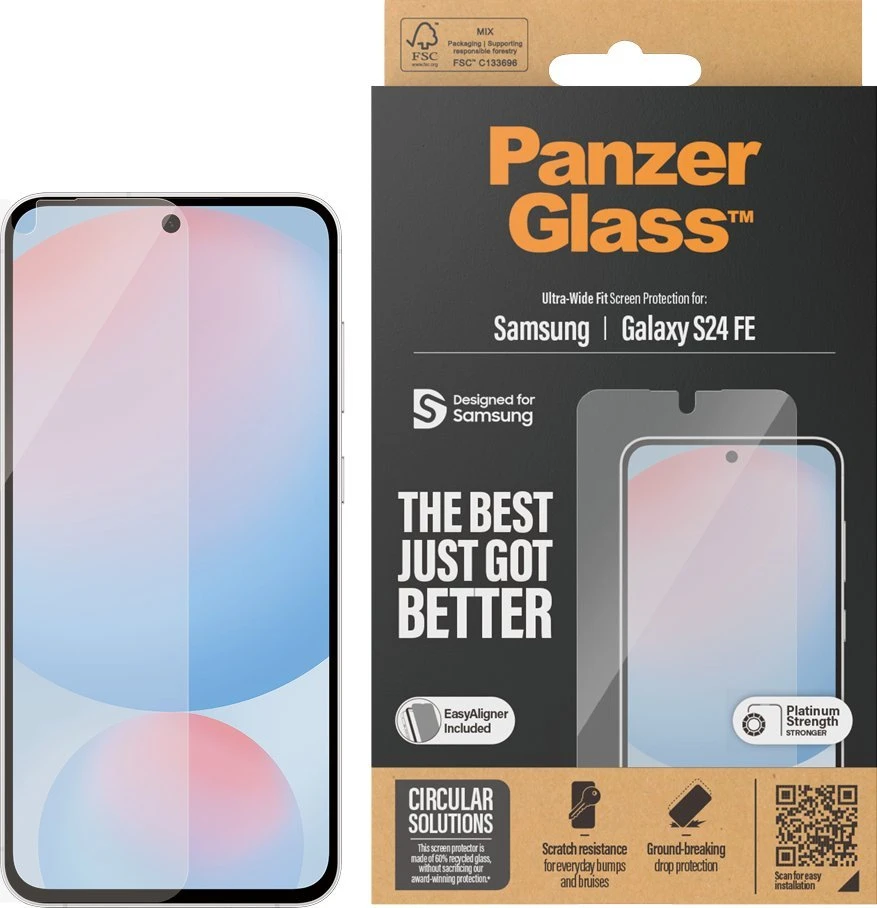 Panzer Glass PREMIUM TEMPERATO stiklo ekrano apsauga, pilnas dangtelis, skirtas Samsung Galaxy S24 FE, UWF