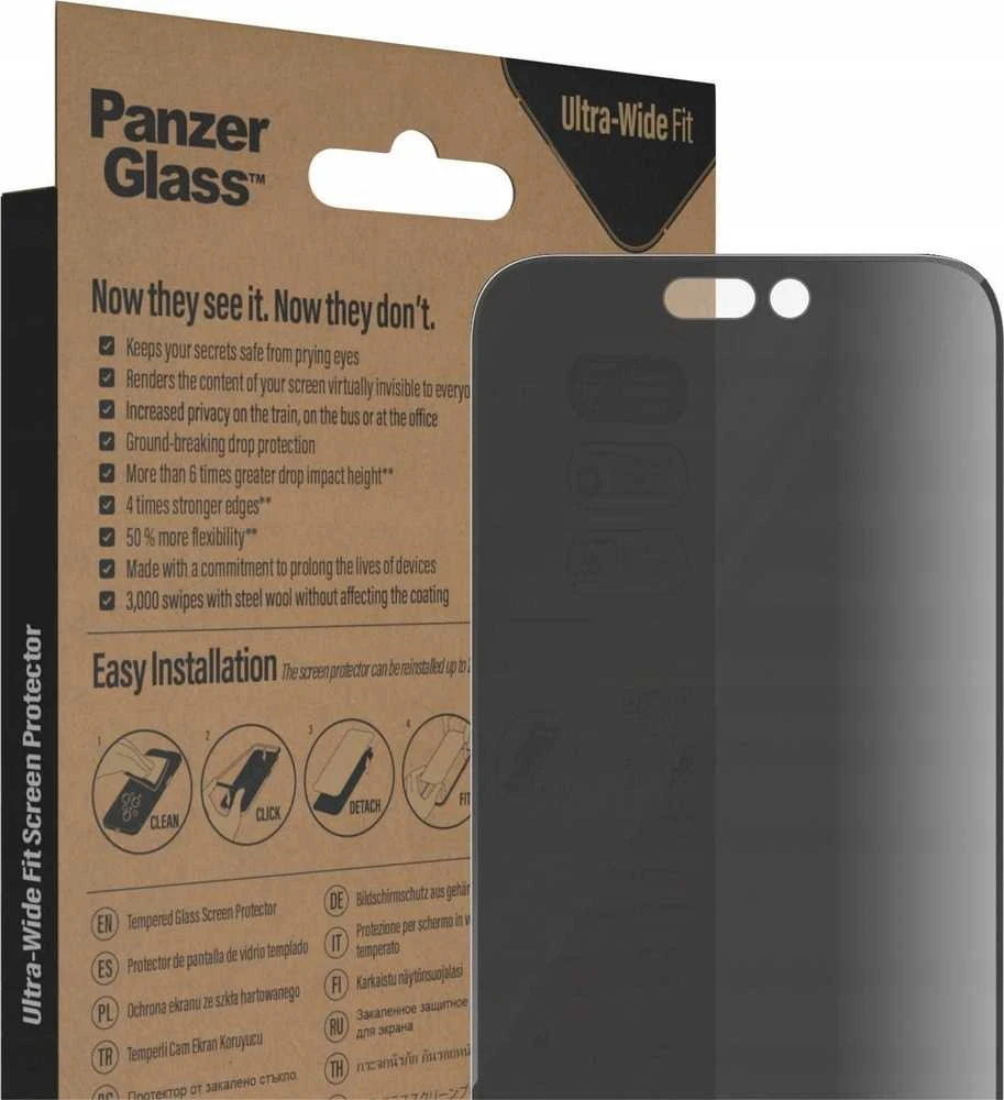 Panzer Glass PanzerGlass™ Privatumo ekrano apsauga Apple iPhone 14 Pro Max | Itin platus pritaikymas w. EasyAligner