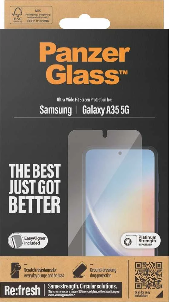 „Panzer Glass“ „Samsung Galaxy A35 5G“ itin plataus diagonalo „EasyAligner“ dėklas, pagamintas „PanzerGlass“
