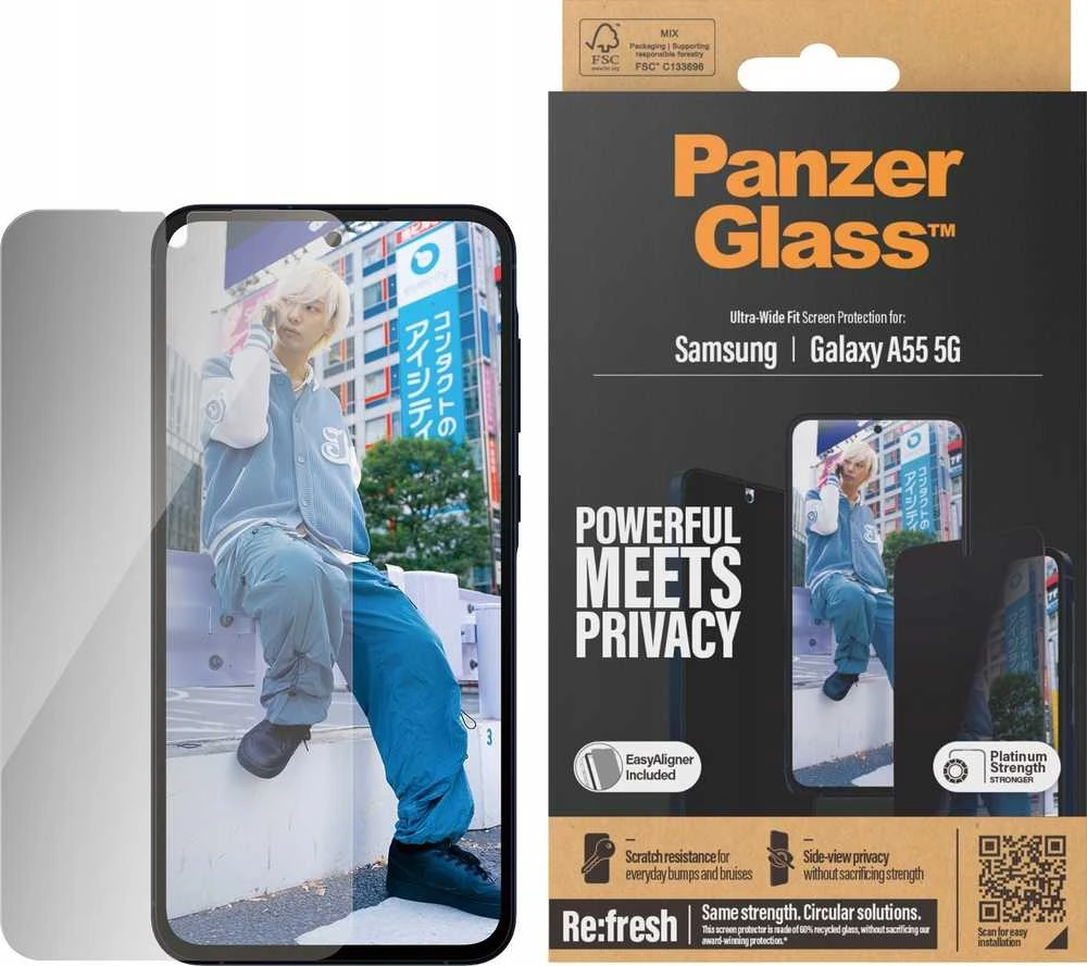 „PanzerGlass“ „Samsung Galaxy A55“ itin platus „Panzer Glass“ privatus stiklas