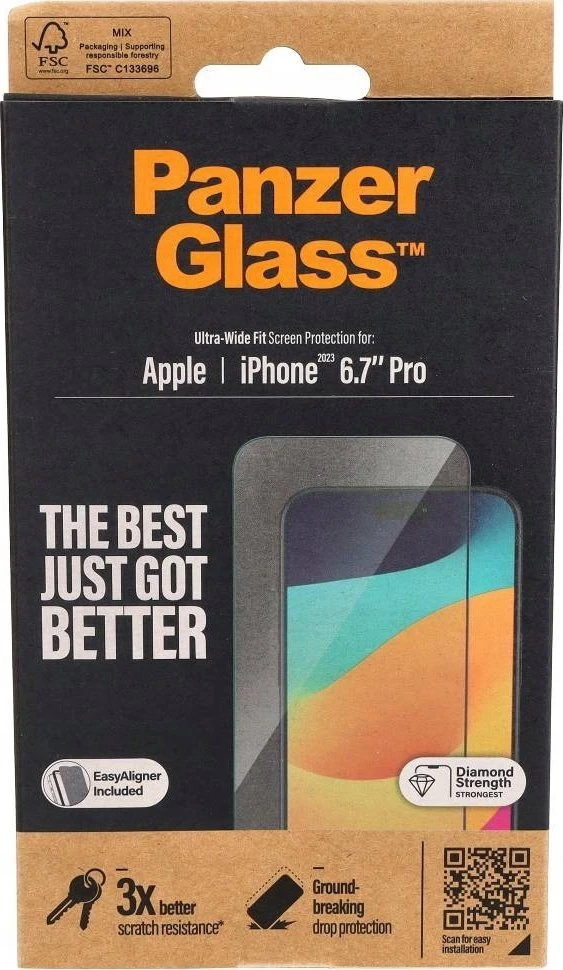 Panzer Glass PanzerGlass | Ekrano apsauga | Apple | IPhone 15 Pro Max | Stiklas | Skaidrus | Itin platus prigludimas, atsparus įbrėžimams, apsauga nuo kritimo, pridedamas „EasyAligner“.