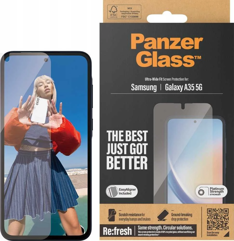 „Panzer Glass“ „Samsung Galaxy A35 5G“ itin plataus diagonalo „EasyAligner“ dėklas, pagamintas „PanzerGlass“