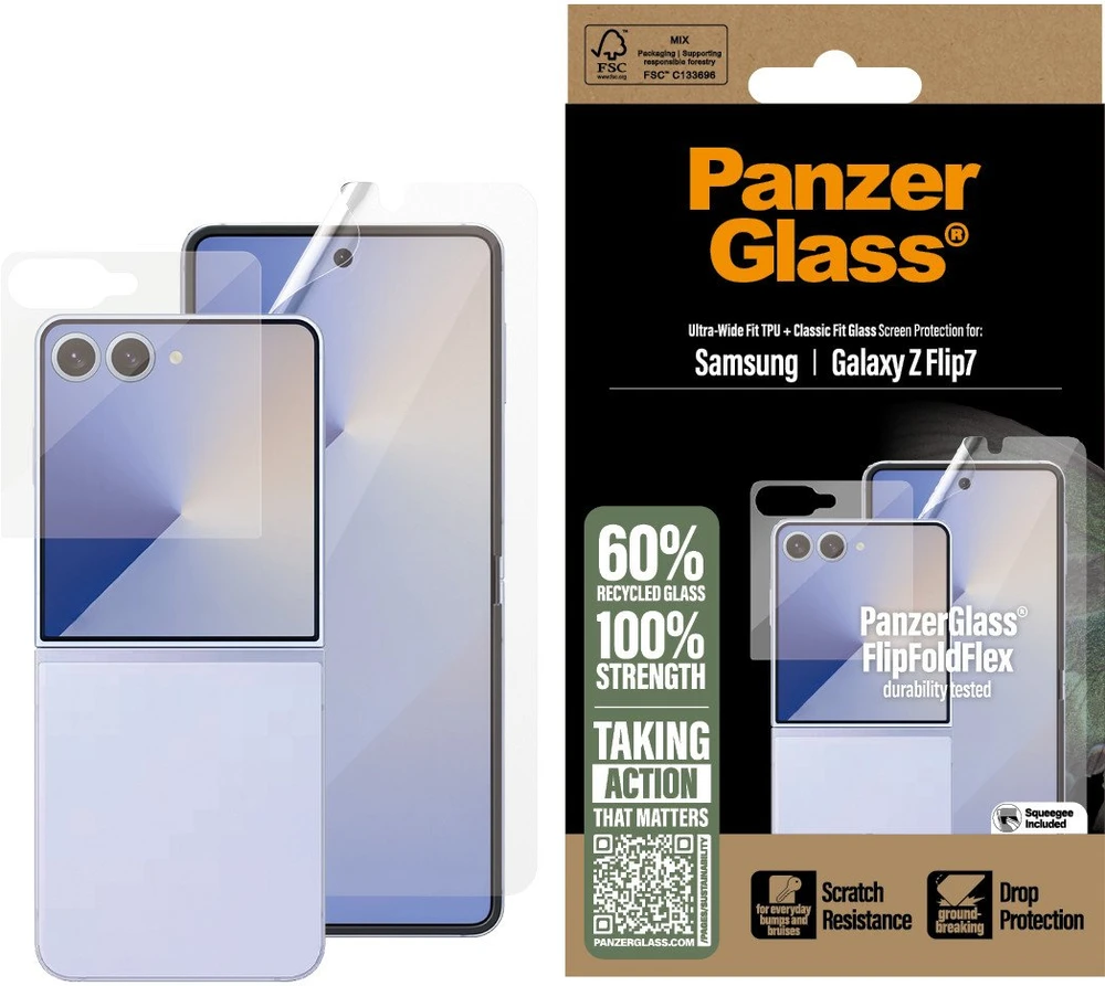 Panzer Glass Apsauginis rinkinys „PanzerGlass FlipFoldFlex 2-in-1 Classic Fit Glass“ + itin plataus tvirtinimo TPU plėvelė, skirta „Samsu“