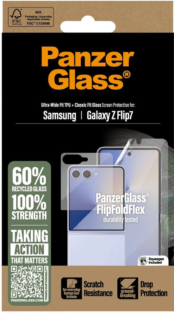 Panzer Glass Apsauginis rinkinys „PanzerGlass FlipFoldFlex 2-in-1 Classic Fit Glass“ + itin plataus tvirtinimo TPU plėvelė, skirta „Samsu“