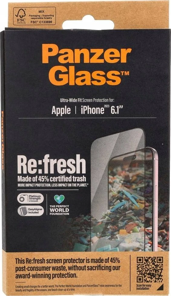 Panzer Glass PanzerGlass Re:fresh Glass Apple iPhone 15 su padėties nustatymo reguliatoriumi