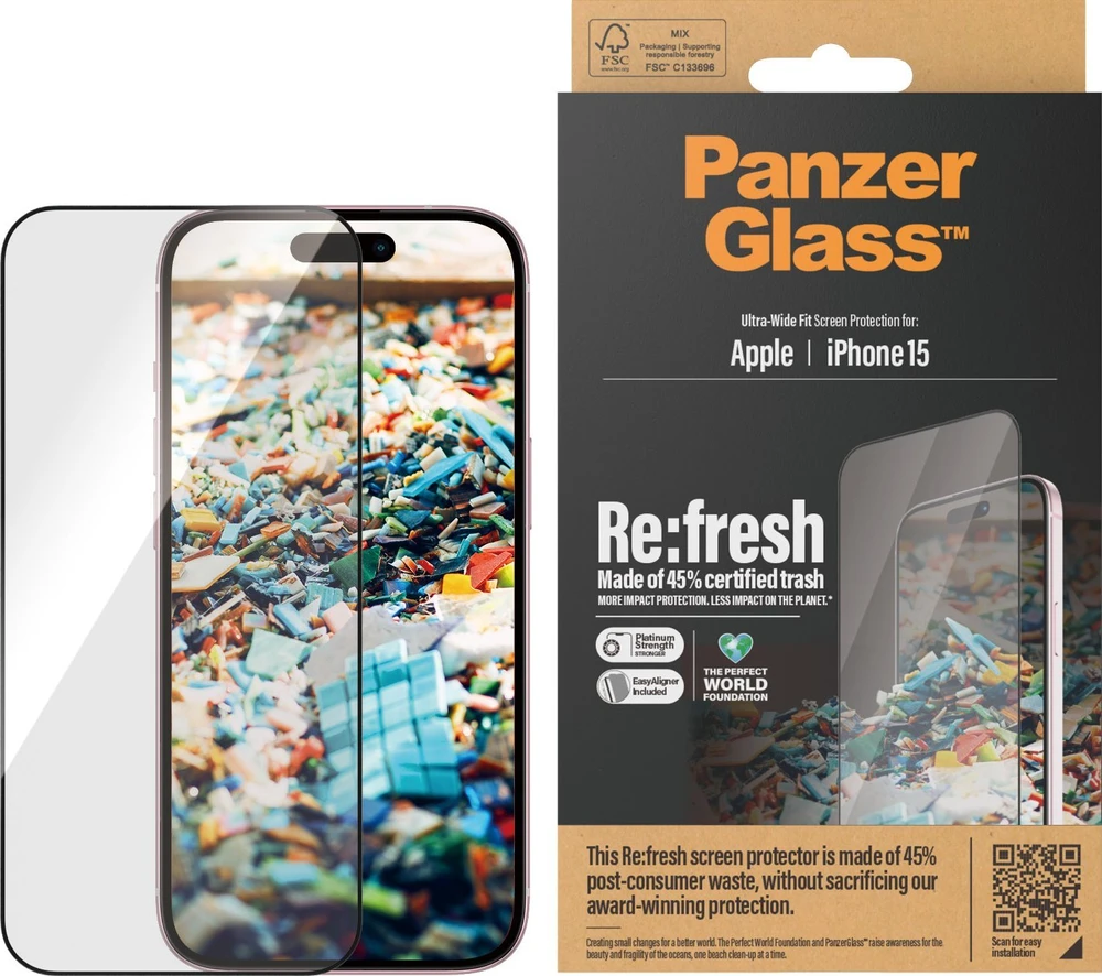 Panzer Glass PanzerGlass Re:fresh Glass Apple iPhone 15 su padėties nustatymo reguliatoriumi