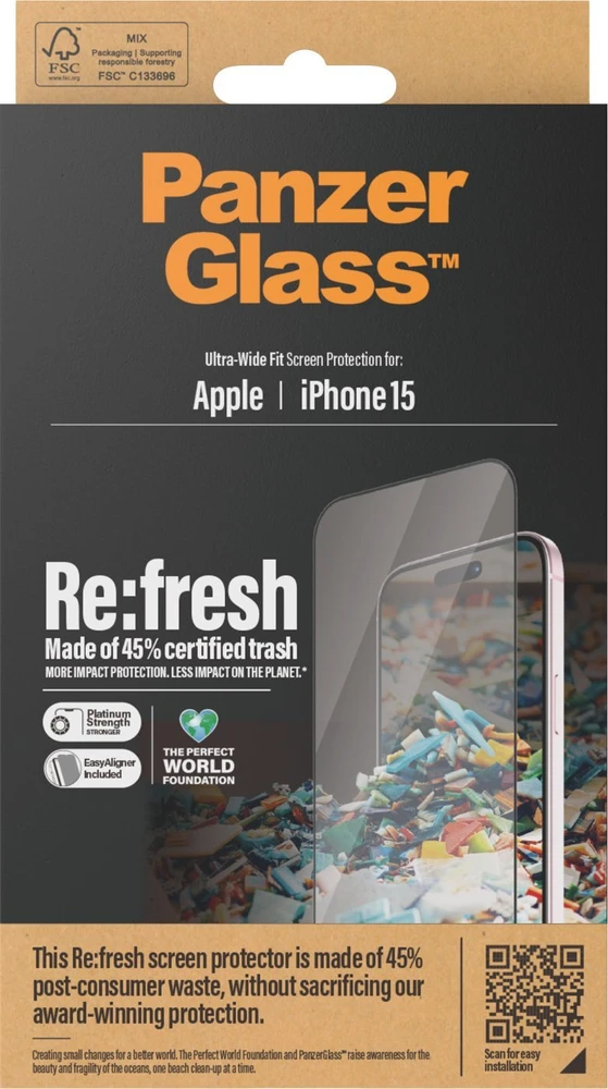 Panzer Glass PanzerGlass Re:fresh Glass Apple iPhone 15 su padėties nustatymo reguliatoriumi
