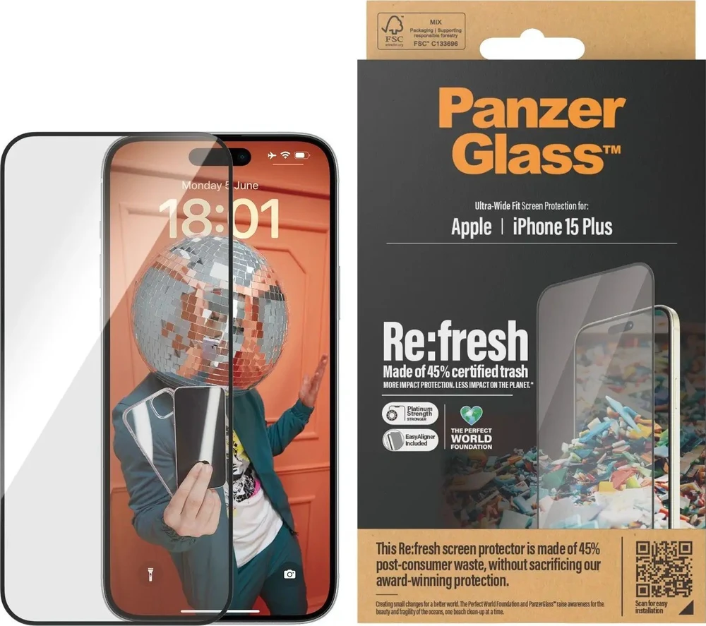 Panzer Glass PanzerGlass Re: Fresh Glass Apple iPhone 15 Plus su padėties nustatymo įtaisu
