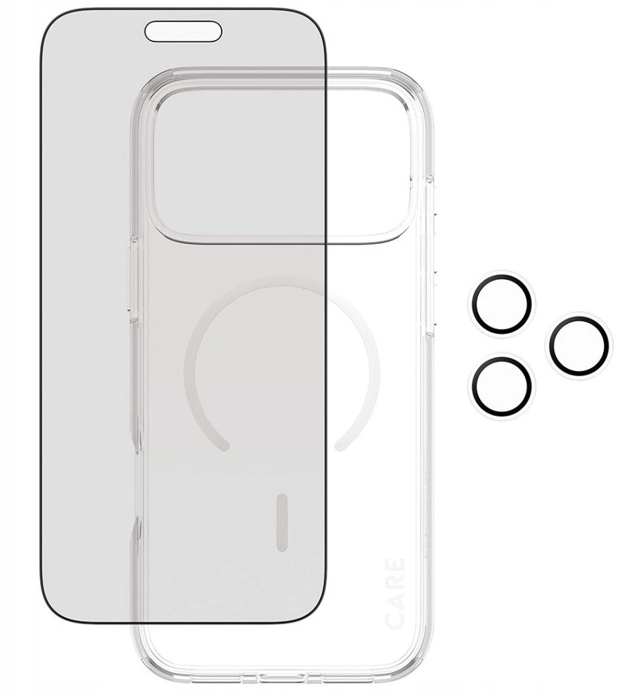 „Panzer Glass CARE by PanzerGlass Flagship Privacy 3in1“ dėklas + privatumo stiklas + lęšis, skirtas „iPhone 17 Pro Max“.