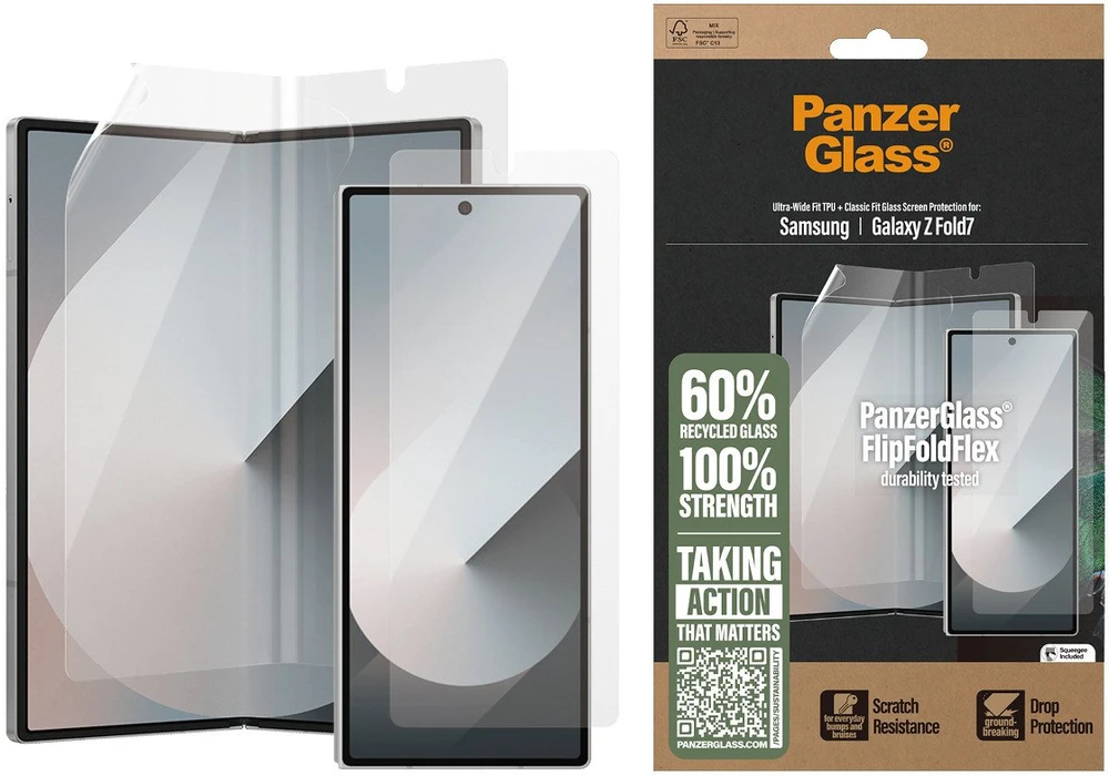 Panzer Glass Apsauginis rinkinys „PanzerGlass FlipFoldFlex 2-in-1 Classic Fit Glass“ + itin plataus tvirtinimo TPU plėvelė, skirta „Samsu“