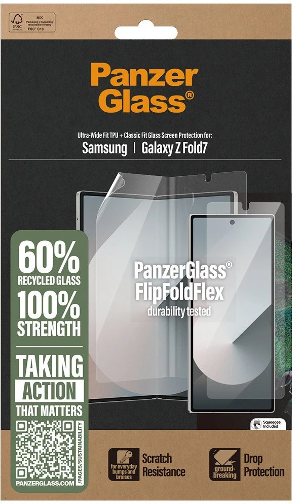 Panzer Glass Apsauginis rinkinys „PanzerGlass FlipFoldFlex 2-in-1 Classic Fit Glass“ + itin plataus tvirtinimo TPU plėvelė, skirta „Samsu“