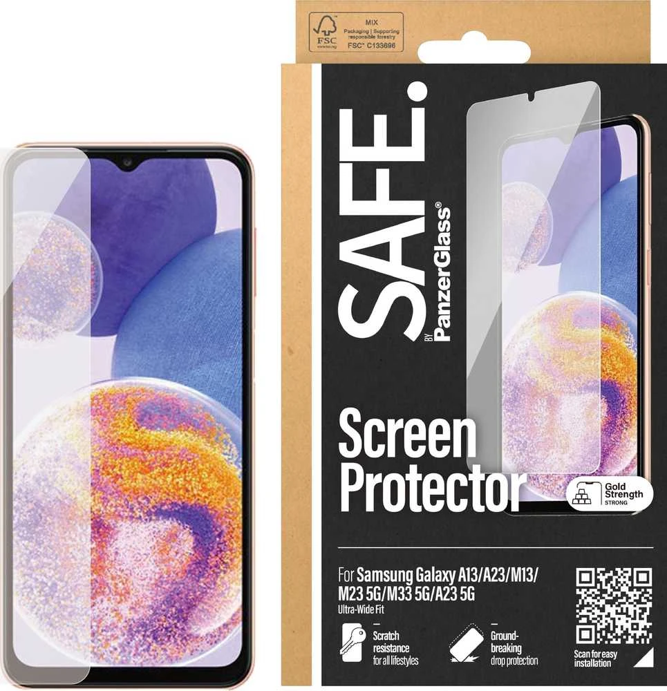 Panzer Glass SAFE by PanzerGlass Apsauginis stiklas Samsung Galaxy A13 / A23 / M13 / M23 5G / A23 5G - with Juodas Frame