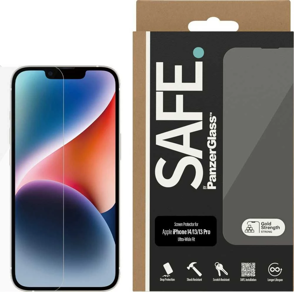 Panzer Glass SAFE iš PanzerGlass ekrano apsauga Apple iPhone 14 | 13 | 13 Pro | Itin platus pritaikymas | PanzerGlass