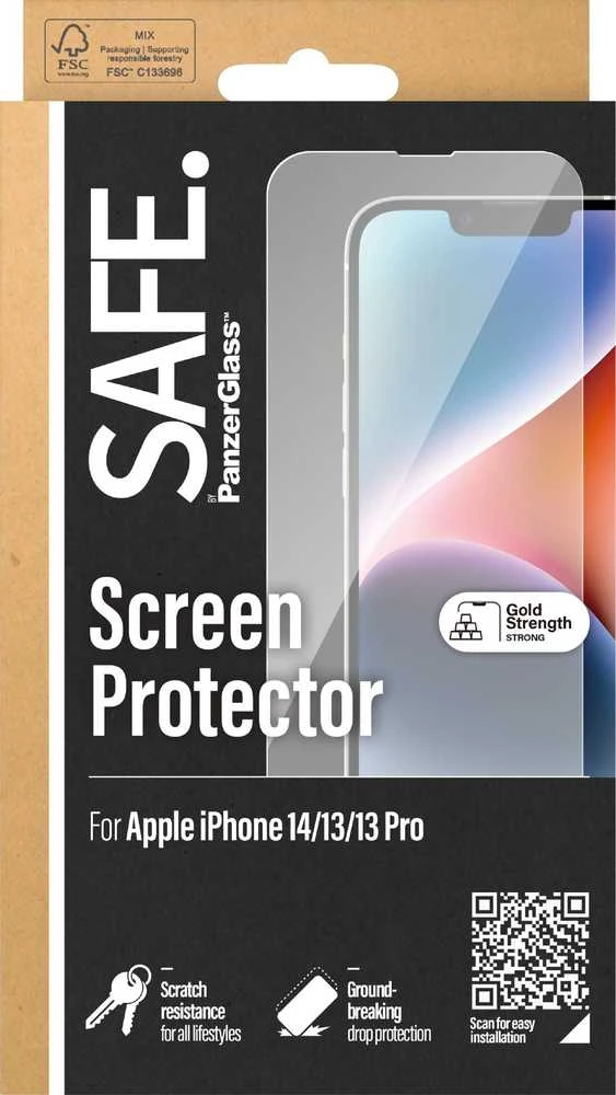Panzer Glass SAFE iš PanzerGlass ekrano apsauga Apple iPhone 14 | 13 | 13 Pro | Itin platus pritaikymas | PanzerGlass