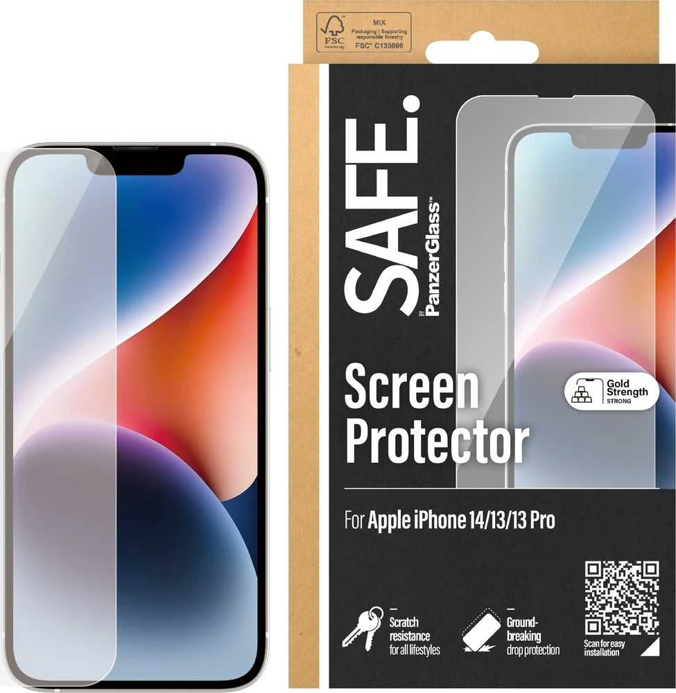 Panzer Glass SAFE iš PanzerGlass ekrano apsauga Apple iPhone 14 | 13 | 13 Pro | Itin platus pritaikymas | PanzerGlass