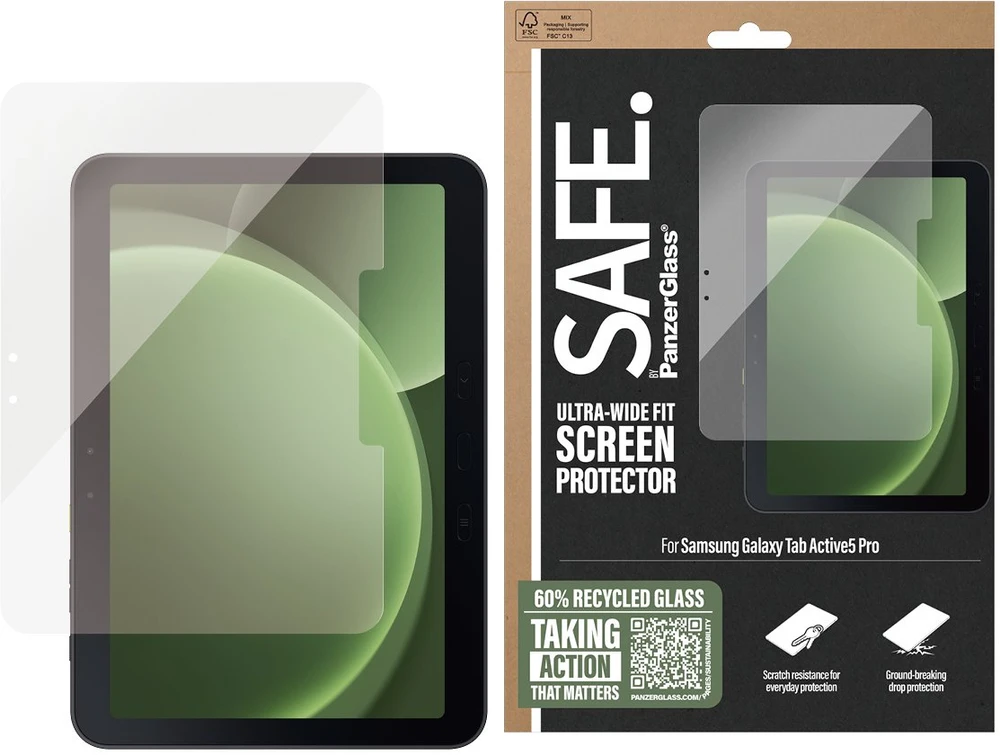 Panzer Glass „PanzerGlass SAFE. by ®“ ekrano apsauga „Samsung Galaxy Tab Active5 Pro“ | Itin platus pritaikymas, „Samsung“, „Samsung“ – „Galaxy Tab Active5 Pro“, Sausas klijavimas, Atsparus įbrėžimams, Atsparus smūgiams, Permatomas, 1 vnt.