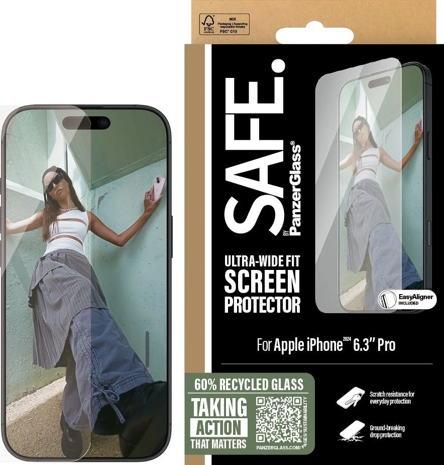 Panzer Glass PanzerGlass SAFE ekrano apsauga Apple iPhone 16 Pro, itin platus prigludimas (skaidrus)