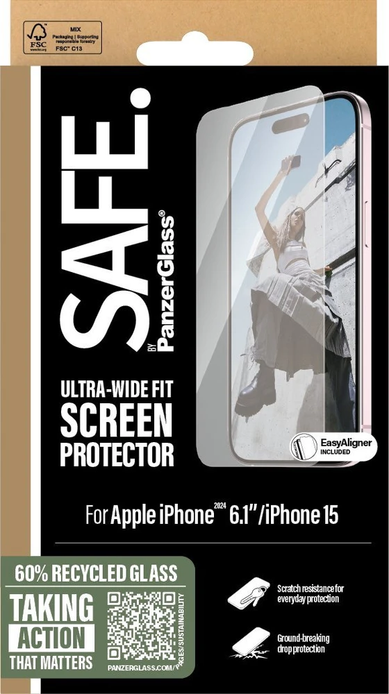 Panzer Glass PanzerGlass SAFE ekrano apsauga Apple iPhone 16, ypač platus (skaidrus)