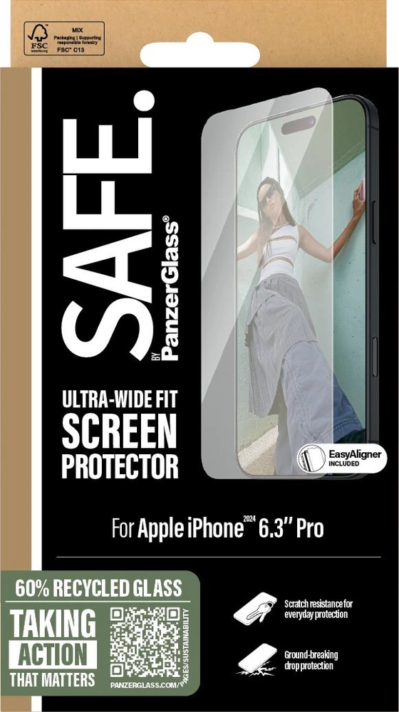 Panzer Glass PanzerGlass SAFE ekrano apsauga Apple iPhone 16 Pro, itin platus prigludimas (skaidrus)