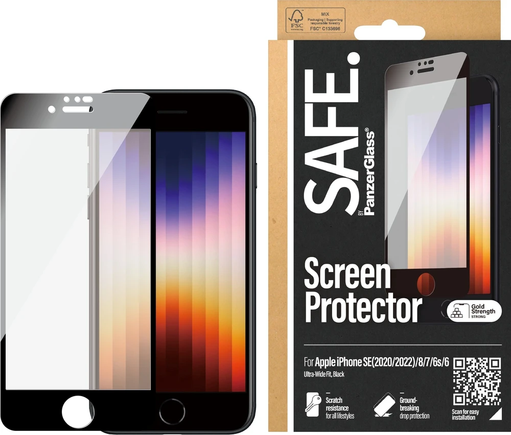 Panzer Glass SAFE. Apple iPhone 6/6s/7/8/SE 2020 Case Friendly, Juodas