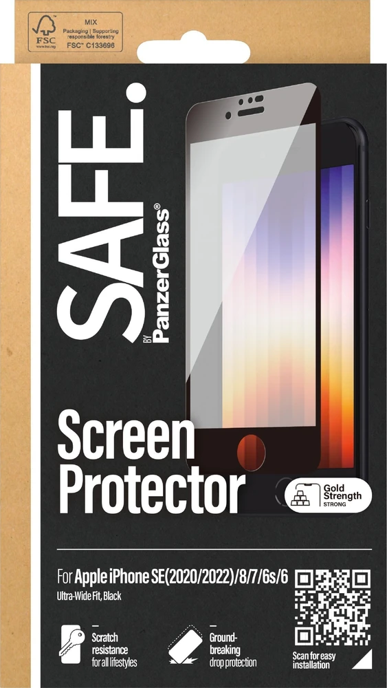 Panzer Glass SAFE. Apple iPhone 6/6s/7/8/SE 2020 Case Friendly, Juodas