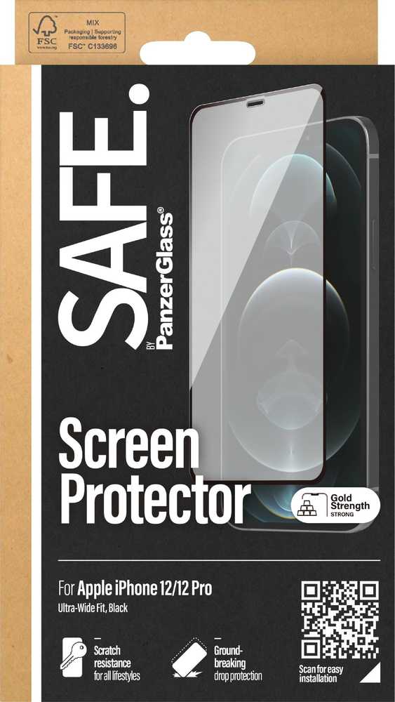 Panzer Glass SAFE. Naujas Apple iPhone 12 6.1'' Case Friendly, Juodas