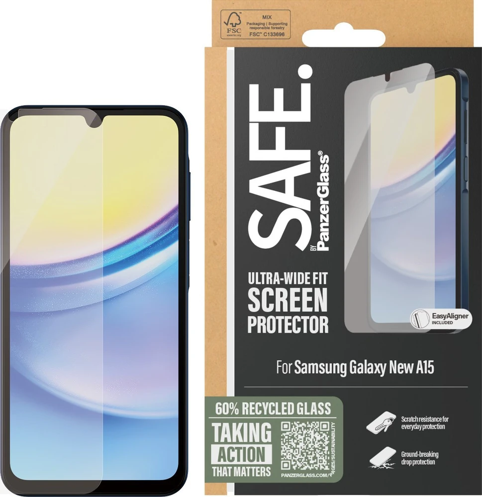 Panzer Glass SAFE iš PanzerGlass Ultra-Wide Fit grūdintas stiklas, skirtas Samsung Galaxy A16 / A16 5G