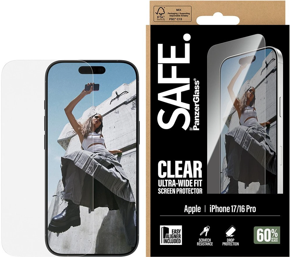 „Panzer Glass PanzerGlass“ ekrano apsauga | „Apple“ | „iPhone 16 Pro“ / „iPhone 17“ | Skaidri | Itin plataus pritaikymo su „EasyAligner“