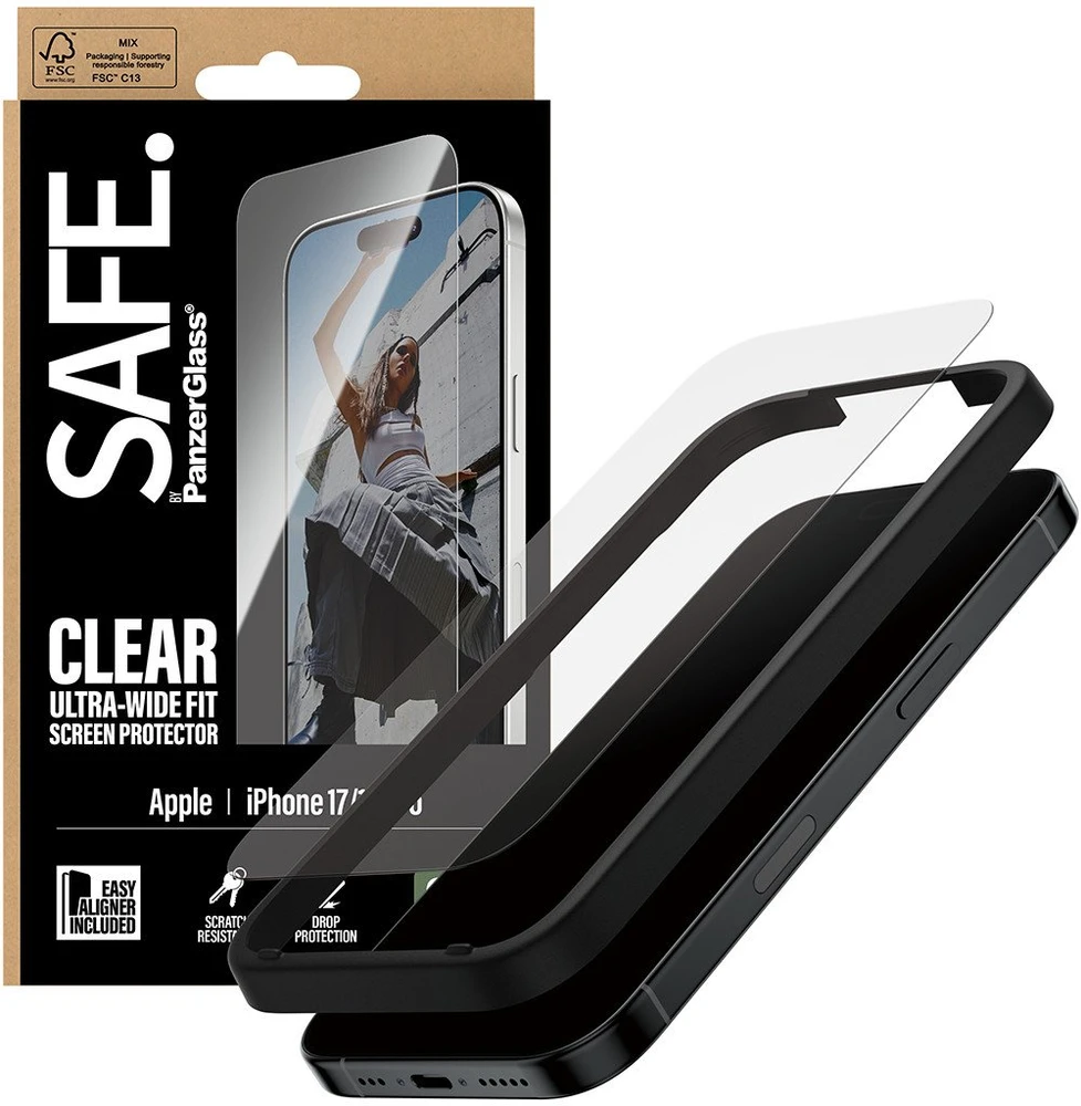 „Panzer Glass PanzerGlass“ ekrano apsauga | „Apple“ | „iPhone 16 Pro“ / „iPhone 17“ | Skaidri | Itin plataus pritaikymo su „EasyAligner“