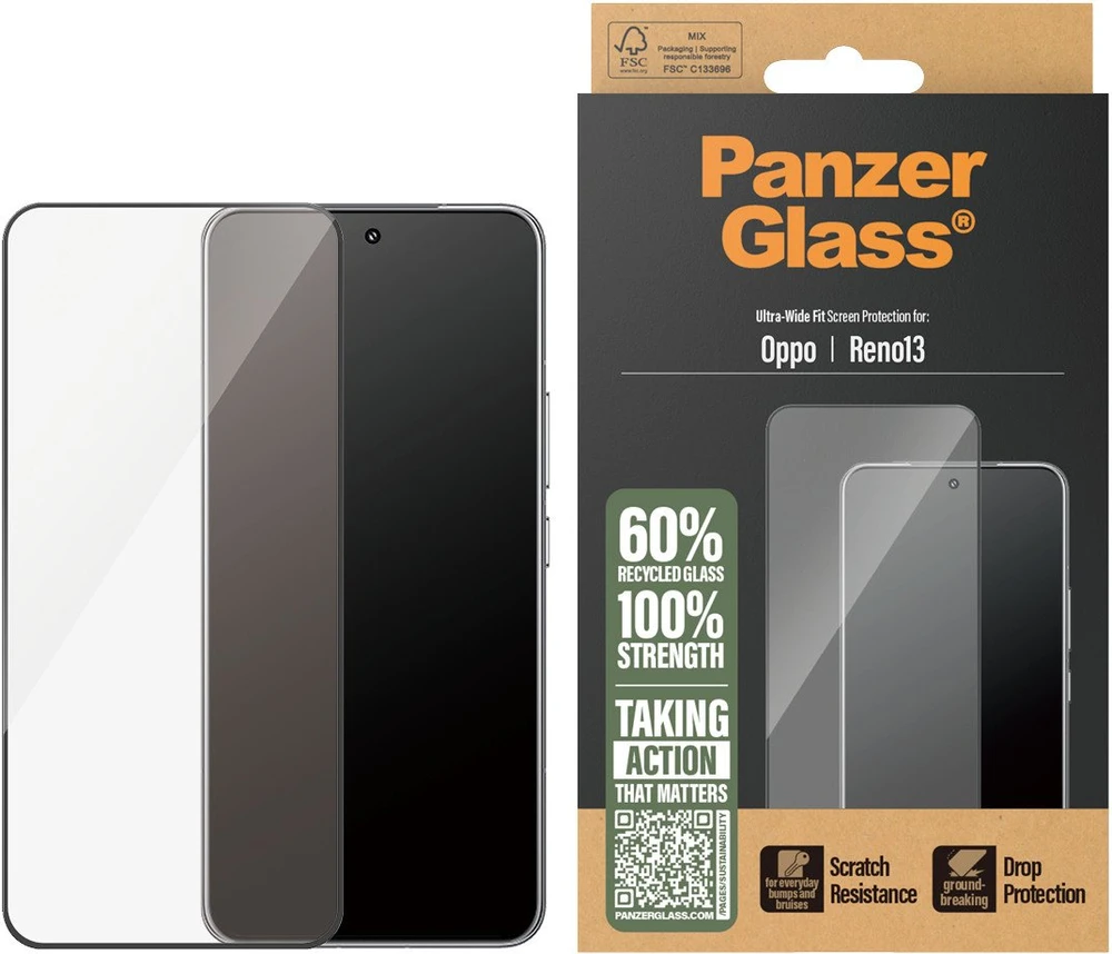 Panzer Glass Apsauginis stiklas PanzerGlass Ultra-Wide Fit w. juodos spalvos Frame skirtas Oppo Reno13