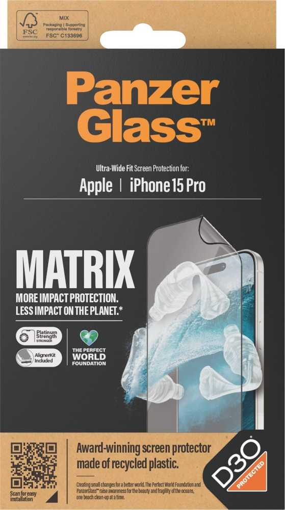 Panzer Glass PanzerGlass™ MATRIX ekrano apsauga su D3O iPhone 15 Pro | Itin platus pritaikymas w. AlignerKit
